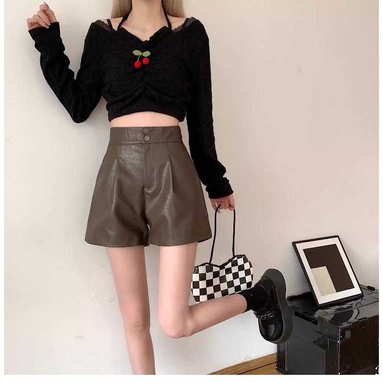 Women s Fall Outer Wear High Waisted Slimming Loose Wide Leg PU Leather Shorts Ins Trendy Mini Shorts Versatile Slim Fit Hot Pants XS