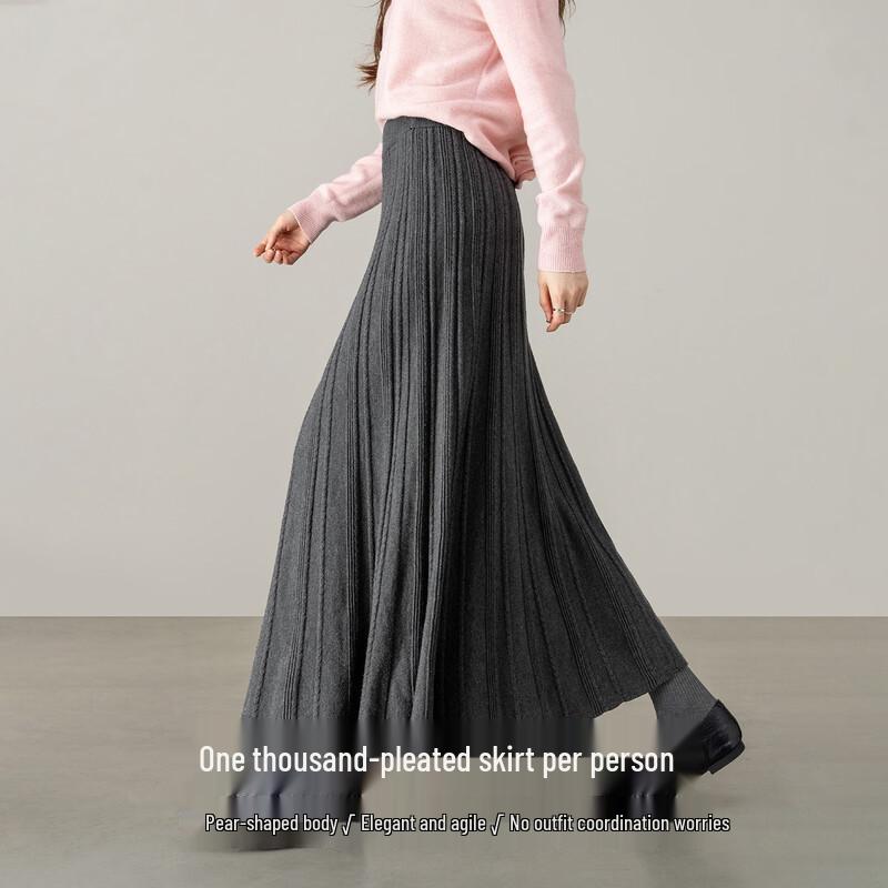 Damen Eleganter Plissierter A-Linien Winter Maxirock