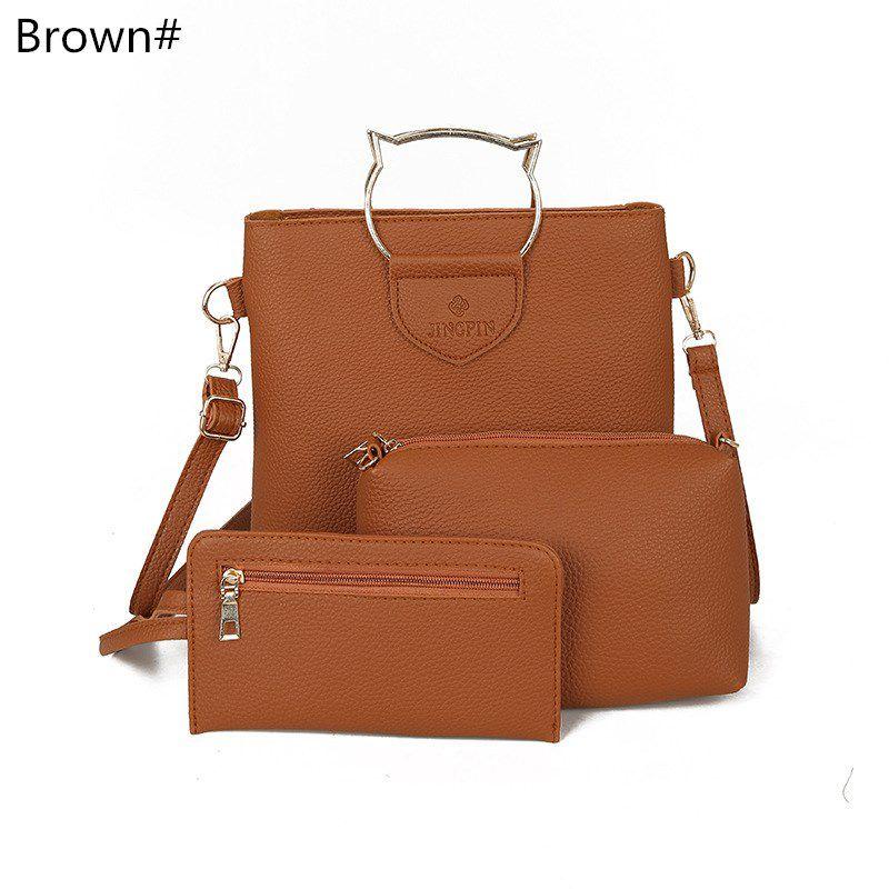 Korean Creative European And American Simple Cat Iron Handbag Three-piece Set Soft Pu Material