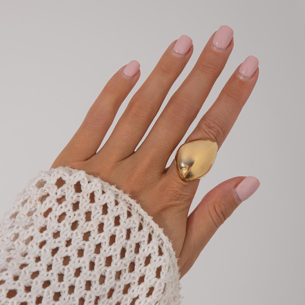 Anello Metallico Lucido Lava Liquida Vento Femminile, Set di Anelli con Superficie a Uovo Aperta Goccia d'Acqua Texturizzata