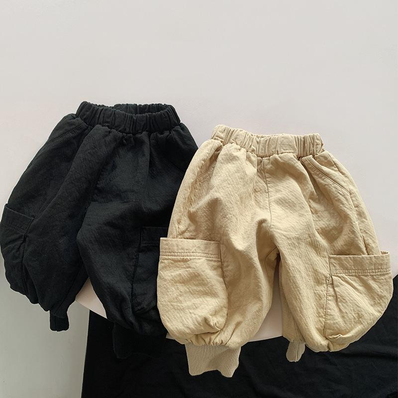 Unisex Kids Double Layer Cotton Casual Korean Style Cargo Long Pants