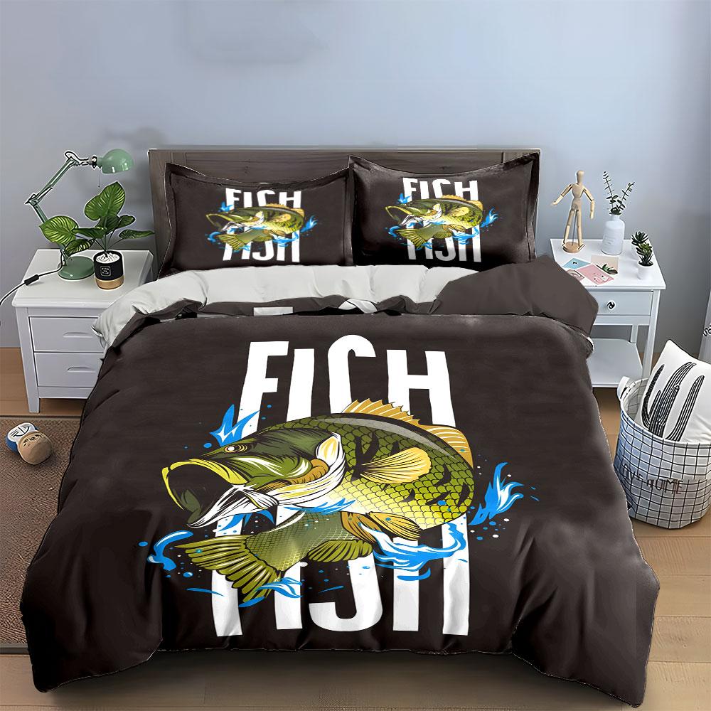 Fishing-Themed Three-Piece Set Soft Comfortable Duvet Cover Bedding Set Included 1*Duvet Cover & 2*Pillowcases, Gift
