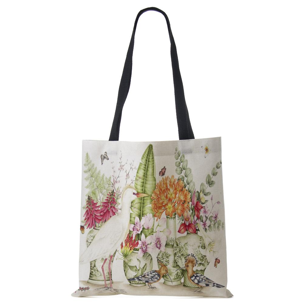 Plant Flowers Shopping Tote Bag Women Canvas Print Shoulder Bag Reusable Harajuku Large Capacity Travel School Handbag CLE