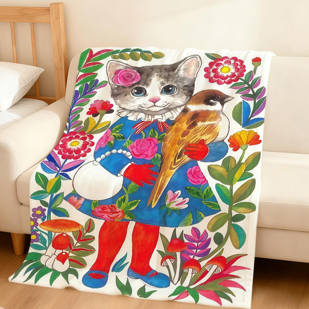Cute Vintage Cartoon Cat Fashion Brand Flannel Soft Warm Plush Blanket Sofa Living Room Pet Hogar Bedroom Gift Home Car Portable