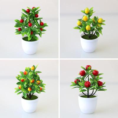 Ornamento Artificiale da Tavolo in Vaso: Bouquet di Piante Verdi e Frutta del Denaro