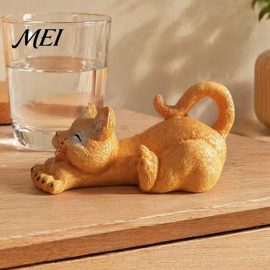 Small Cute Ornament for Workstation Stretching Kitten Figurine, Resin Cat Statue, Animal Ornament, Creative Crafts Room Compact Desktop Decoration