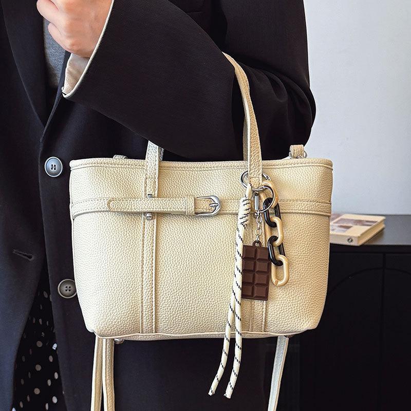 Fashion Hot-selling Korean Version of Casual Niche Women's Commuter Style Portable Bucket Bag, Lychee Pattern Texture Shoulder Messenger Bag