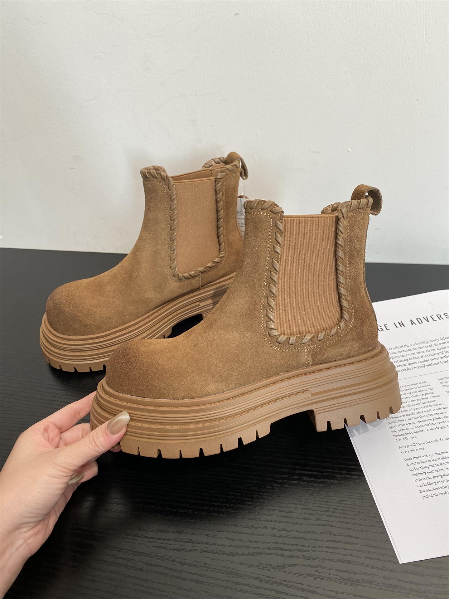 

Thick heel round head Maillard Martin boots women s new retro sleeve one pedal thick-soled short boots 40