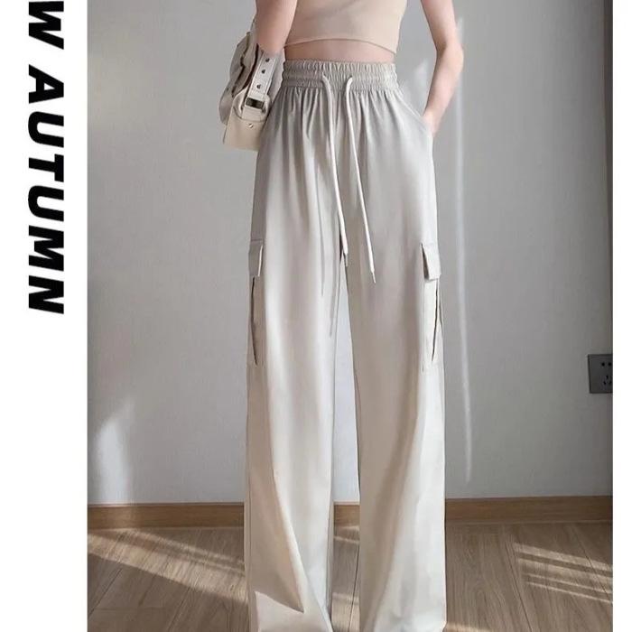 

High Waist Elastic Cuff Wide Leg Pants - Women s Summer Eight-Tenths Length for Petite Frames 3XL абрикосовий