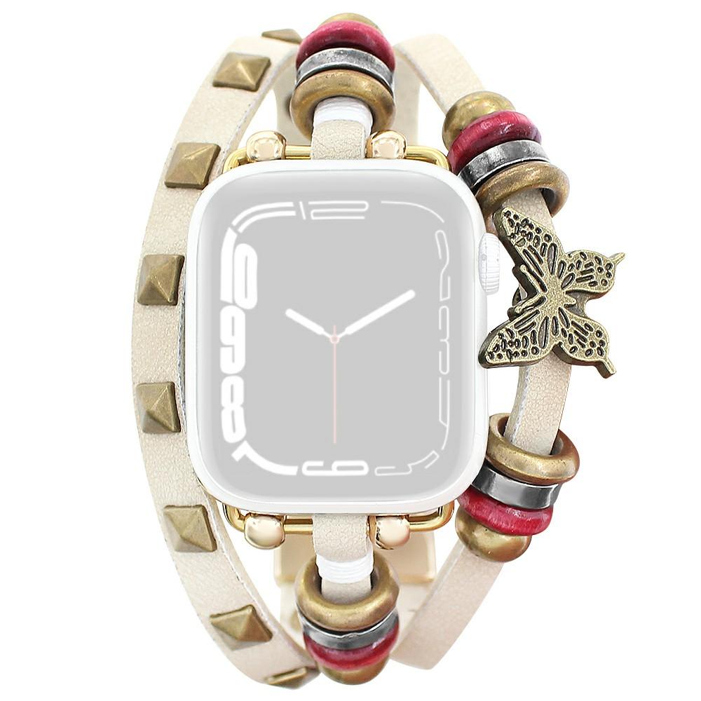

Leather Bracelet Strap for Apple Watch Series 10 Ultra 9 8 7 SE 6 5 4 3 2 1 46mm 49mm 45mm 44mm 42mm Rivet Decor Watch Band White