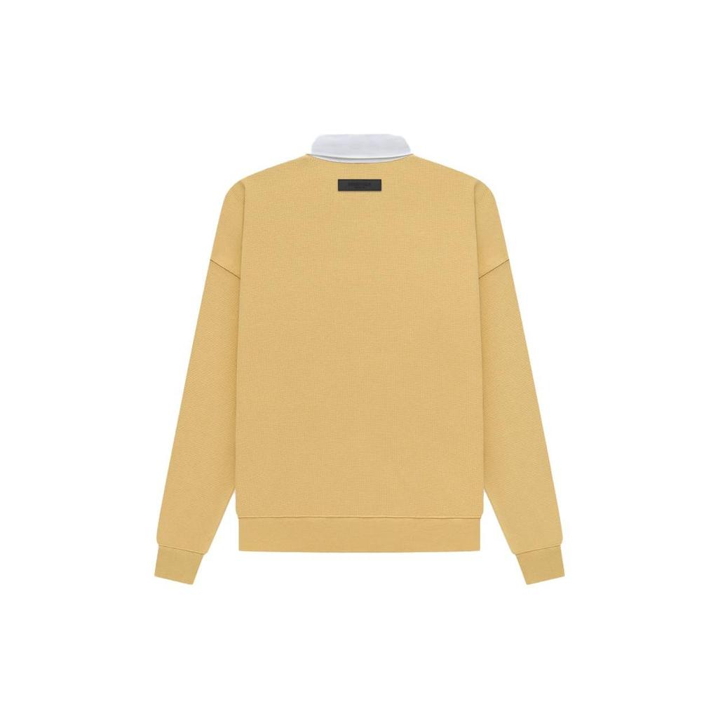 Fear of God Essentials SS23 Waffel Henley Rugby Logo Print Langarm Polo Herren Tops Light-Tuscan FOG-SS23-057