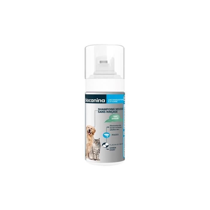 Shampooing Antiparasitaire Mousse - Biocanina - Chien et Chat - 150ml - Sans Rinçage - Diméthicone