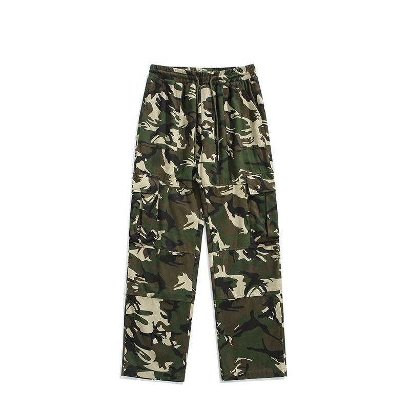 2024 Trendy Cargo Pants Men Joggers Pants Slim 100% Cotton Camouflage Drawstring Streetwear Casual Men Trousers