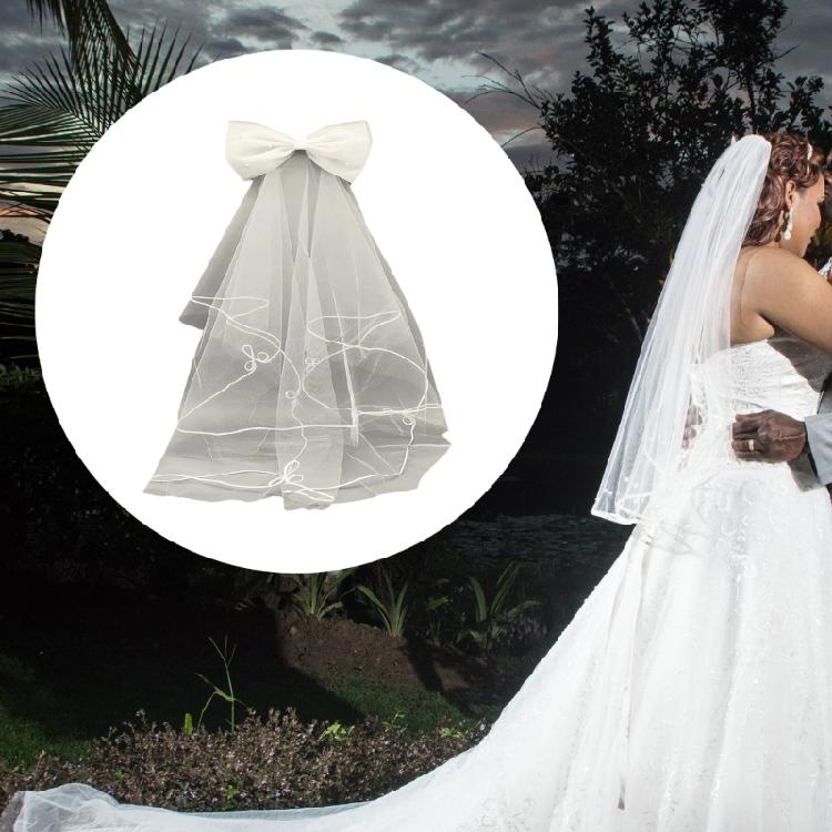 Flower Girl Veil Bow Veils with Hair Clip Wedding Hair Accessories White