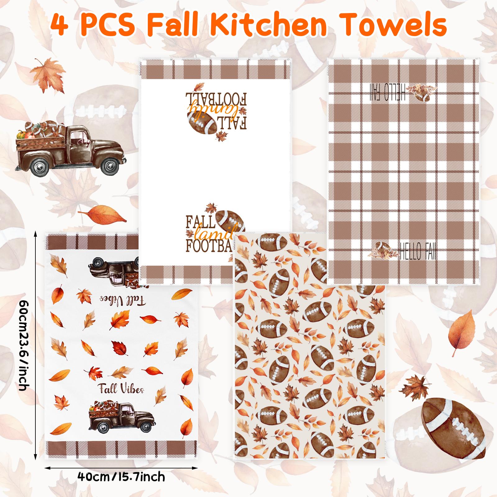 

4 Pcs Maple Leaf Football Plaid Kitchen Towel-15.7 X 23.6 Fall Kitchen Towels Dish Towel Autumn Maple Leaf Decorative Absorb армия зеленый