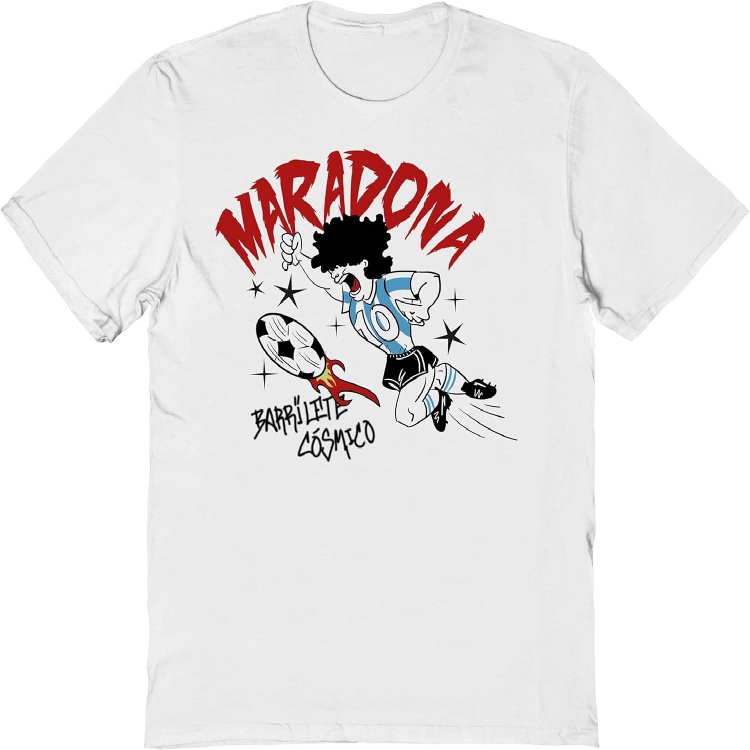 

2Bhip Diego Maradona T Shirt Barrilete Cosmico Adult White Short Sleeve Argentine Footballer Soccer Graphic Tee XXXXXL