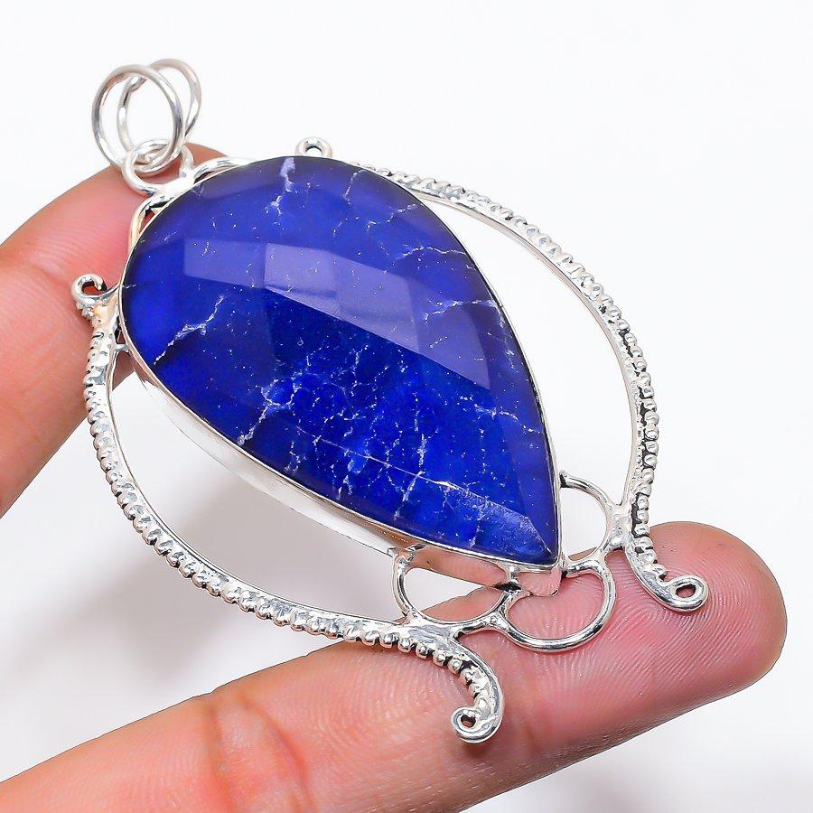 Burmise Sapphire (Simulated)Gemstone 925 Sterling Silver Jewelry Pendant 3.27  AP-14228