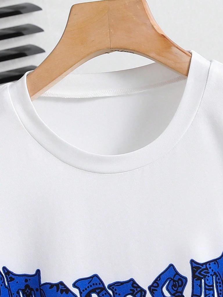 Sada 2 kusů pro starší chlapce: Cool, trendy tričko s grafickým potiskem ve streetwear stylu, s kulatým výstřihem a krátkým rukávem, a šortky s přechodovým potiskem (Jaro léto).