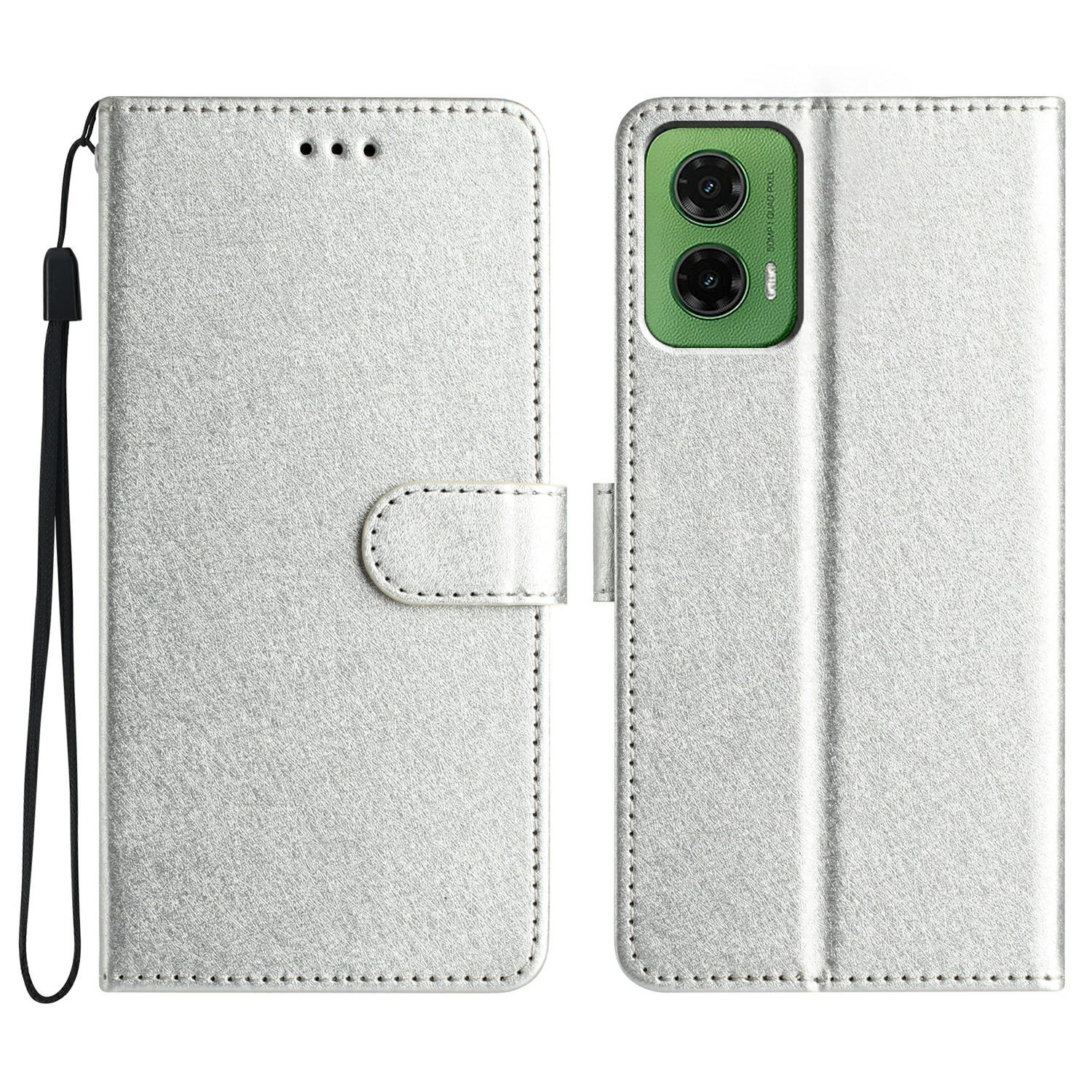 

For Motorola Moto G35 5G Wallet Case Leather Folio Phone Cover Magnetic Clasp Silver
