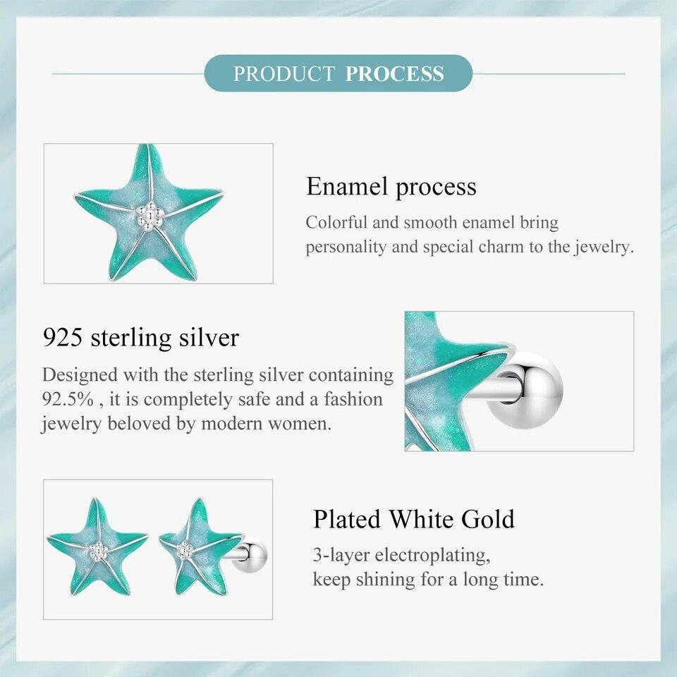 BAMOER Cercei Stud Stea de Mare Albastră din Argint Sterling 925 Platinat Cercei Simpli pentru Femei pentru Fete Bijuterii Fine Cadou