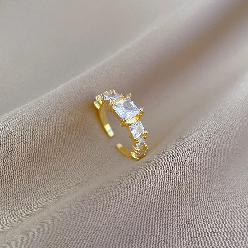 Real Gold Square Bamboo Wedding Ring Ring Opening Adjustable Simple Jewelry Japanese Ring Couple Ring