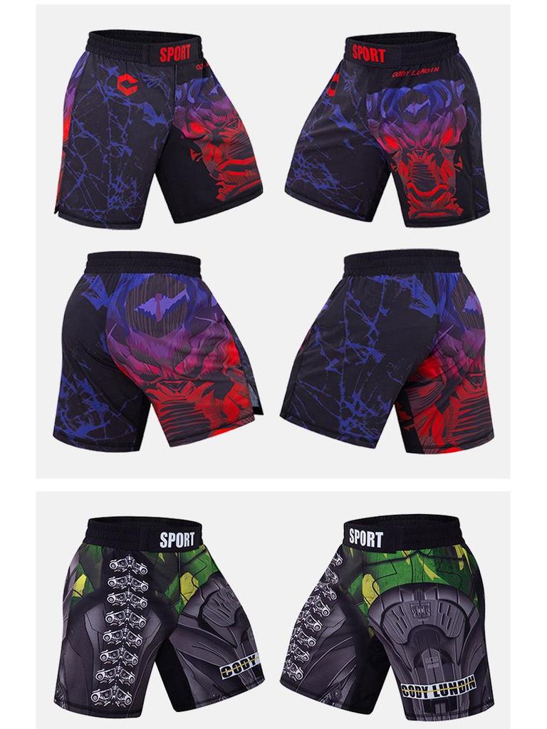 Men's Digital Print Fight Training Shorts for Gym, Jiu-Jitsu, and Sanda