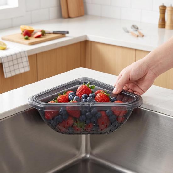 2 Peças Peneira Magnética Triangular para Ralo de Pia, Filtro de Resíduos de Alimentos para Cozinha com Fundo de Rosca, Suporte de Esponja à Prova de Ferrugem, Organizador de Canto de Pia, Casa