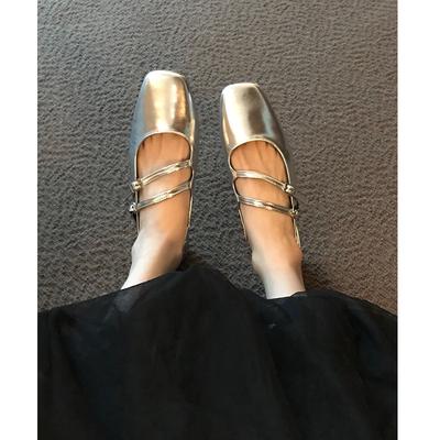 French Low-heeled Silver Mary Jane Shoes Square Head Thick-heeled Sandals Fairy Fairy Style Evening Empty Single Shoes