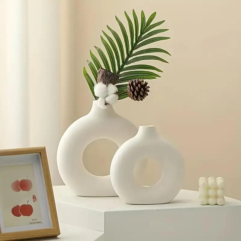 Donut Shaped Ceramic Vase Solid Color Minimalist Style Flowerpot Wedding Flower Arrangement Office Home Decoration 3sizes
