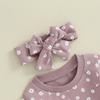 Baby Girls Outfit, Flower Print Long Sleeve Crew Neck Sweatshirt Sweatpants Headband Fall Outfit