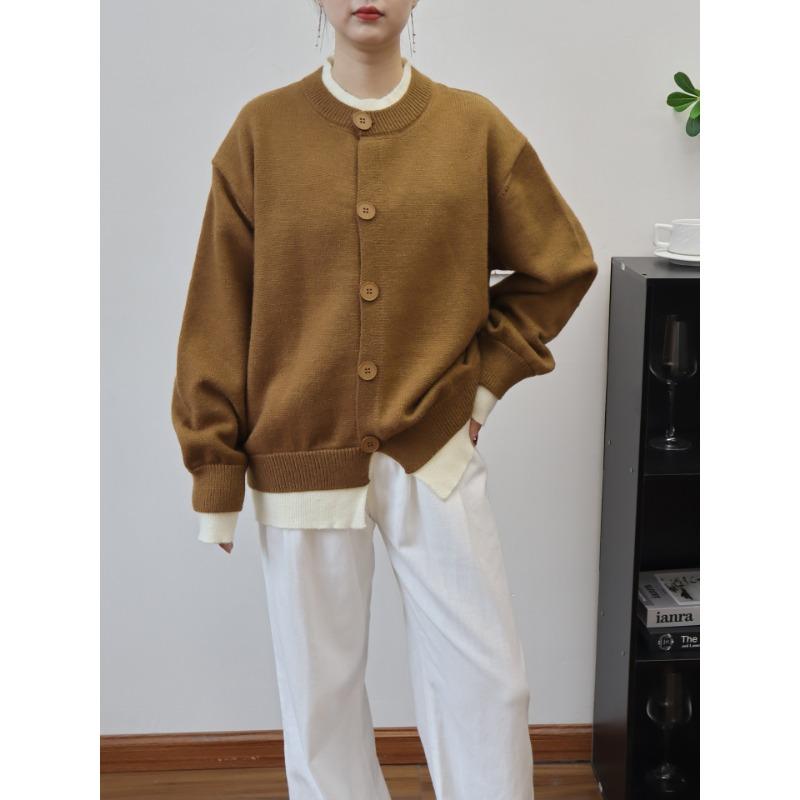 

Осень и зима новый свободный вязаный кардиган в стиле ретро колледж, свитер-жакет в стиле фейк два, женский One Size верблюд