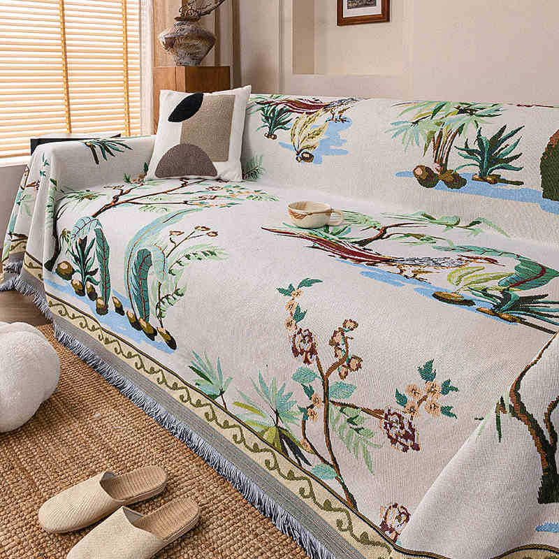 

Чехол для дивана с классическим цветочным узором и кисточками, нескользящий, многофункциональный, подходит для защиты мебели от кресел до 4-местных диванов 180*180cm