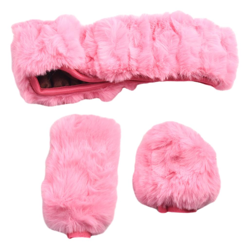 3pcs Fluffy Thick Auto Car Steering Wheel Plush Cover Kit Soft Wool Winter Automotive Interior Accessories