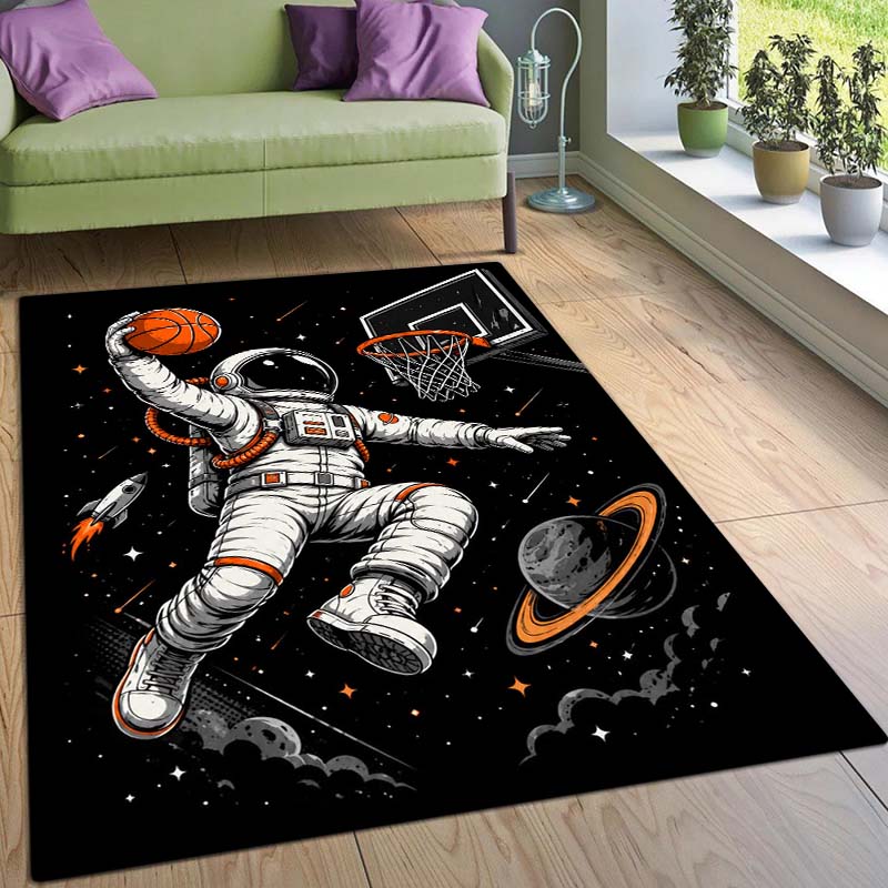 Space Astronaut Basketball Mat, Starry Sky Planet Creative Basketball Mat, Children's Decorative Rug