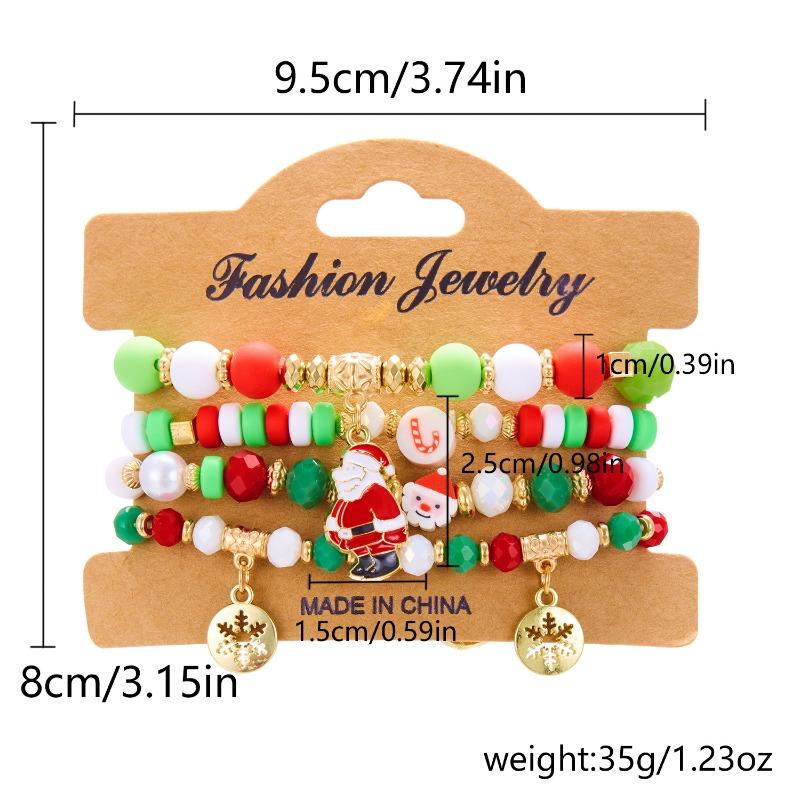 Christmas Day Color Acrylic Diamond Snowflake Bell Elastic Beaded Bracelet Christmas Set