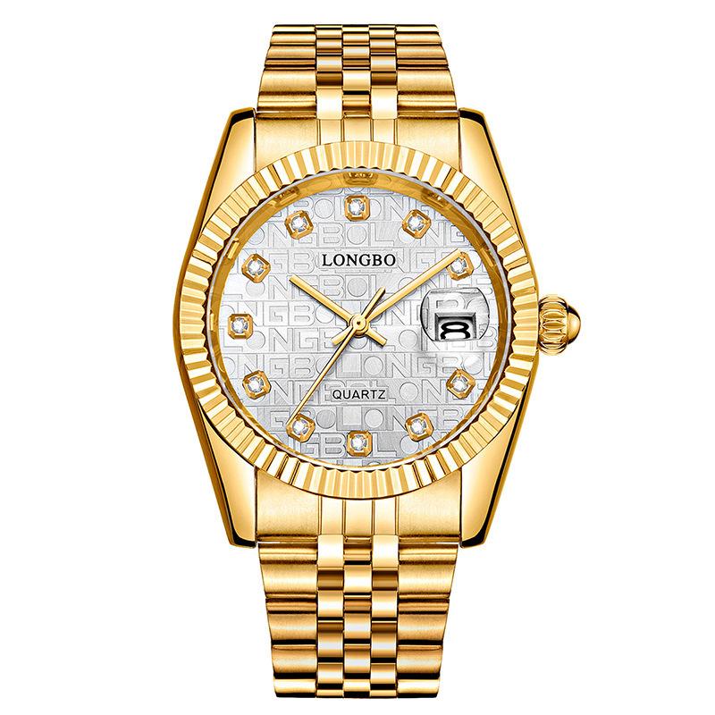 Men Women Fashion Casual Stainless Steel Calendar Diamante Wrist Watch for Business