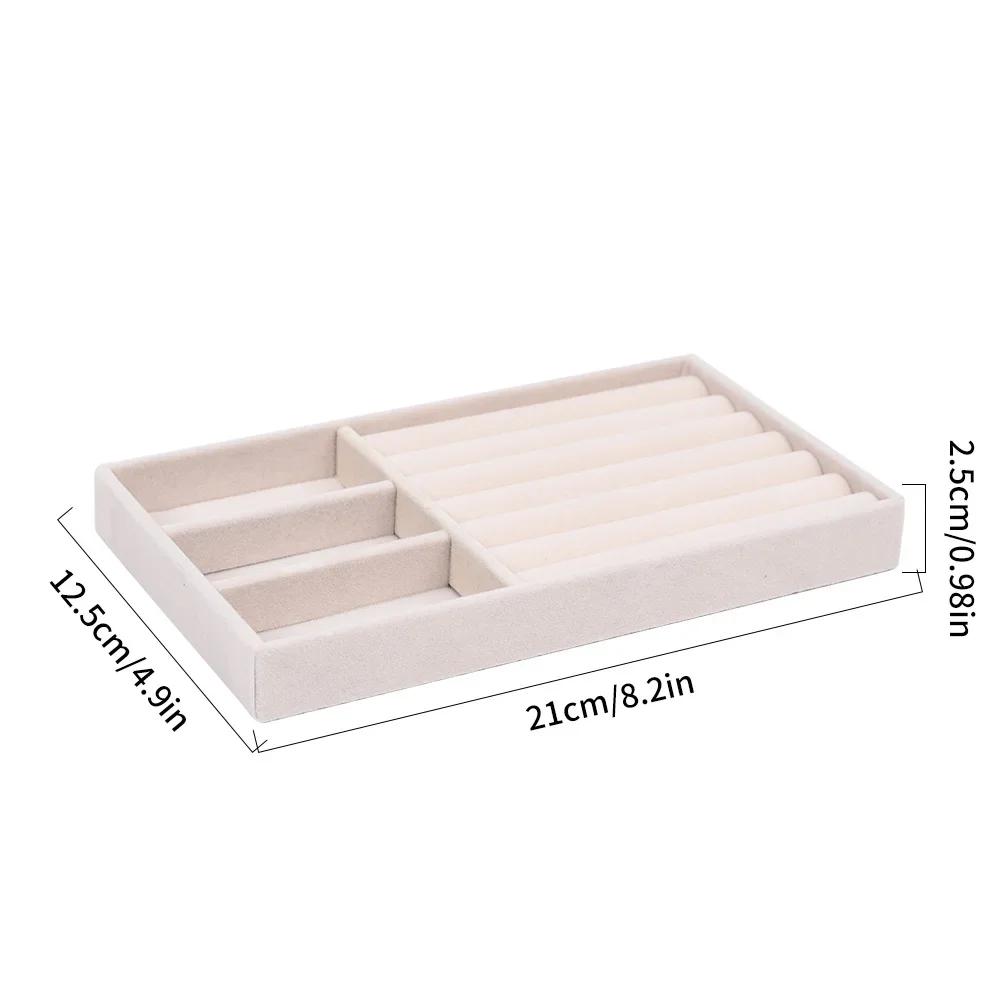 Simple Beige Grey Square Velvet Jewelry Storage Tray Display Ring Bracelet Necklace Storage Box Showcase Drawer Organizer Trays