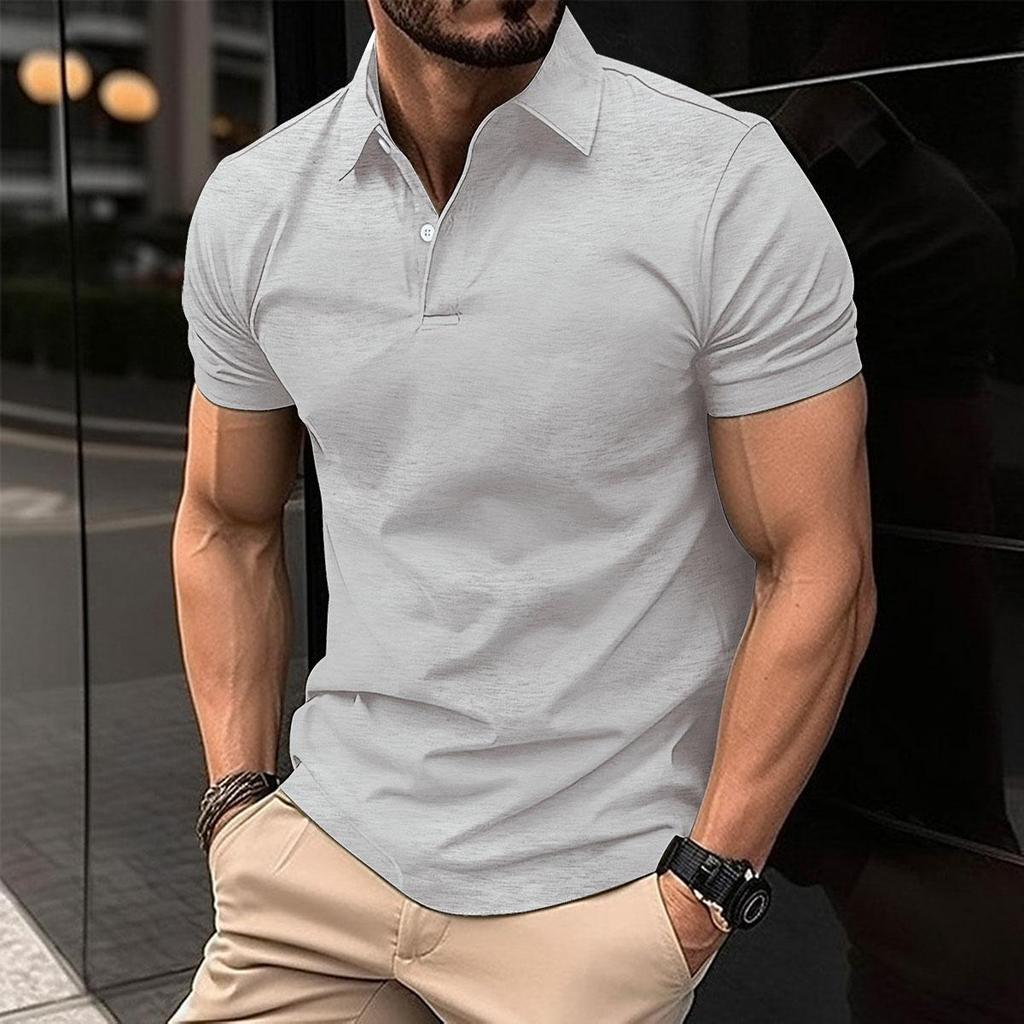 Europe and The United States Ins2026 Summer New Polo Shirt T-shirt Simple Slim Business Men Lapel Button Shirt