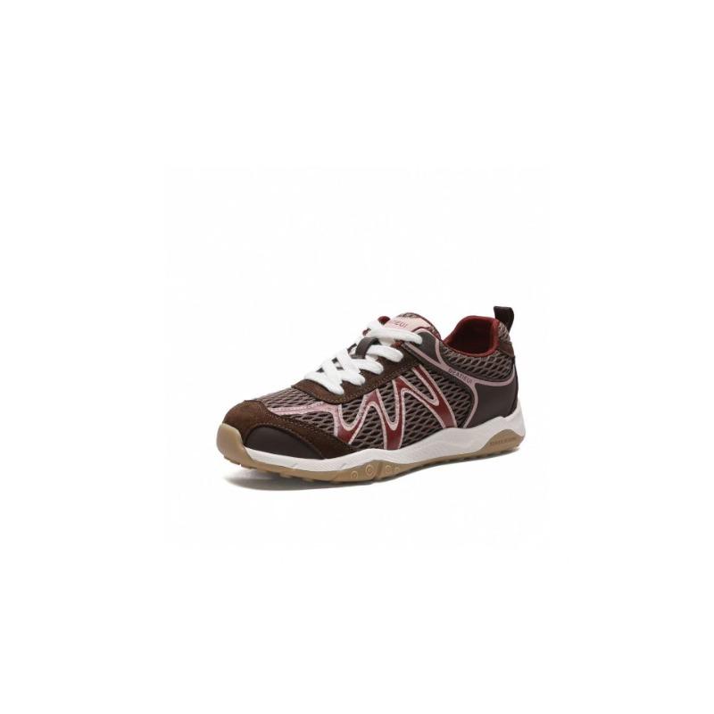 Leather Mesh Women's Early Autumn New Round Head Thick Sole Breathable Casual Sports Shoes Tide