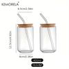 18.6oz 540ML Drinking Glasses Can Shaped Glass Cups with Bamboo Lids and Glass Straws for Beer Iced Coffee Wine Cocktail