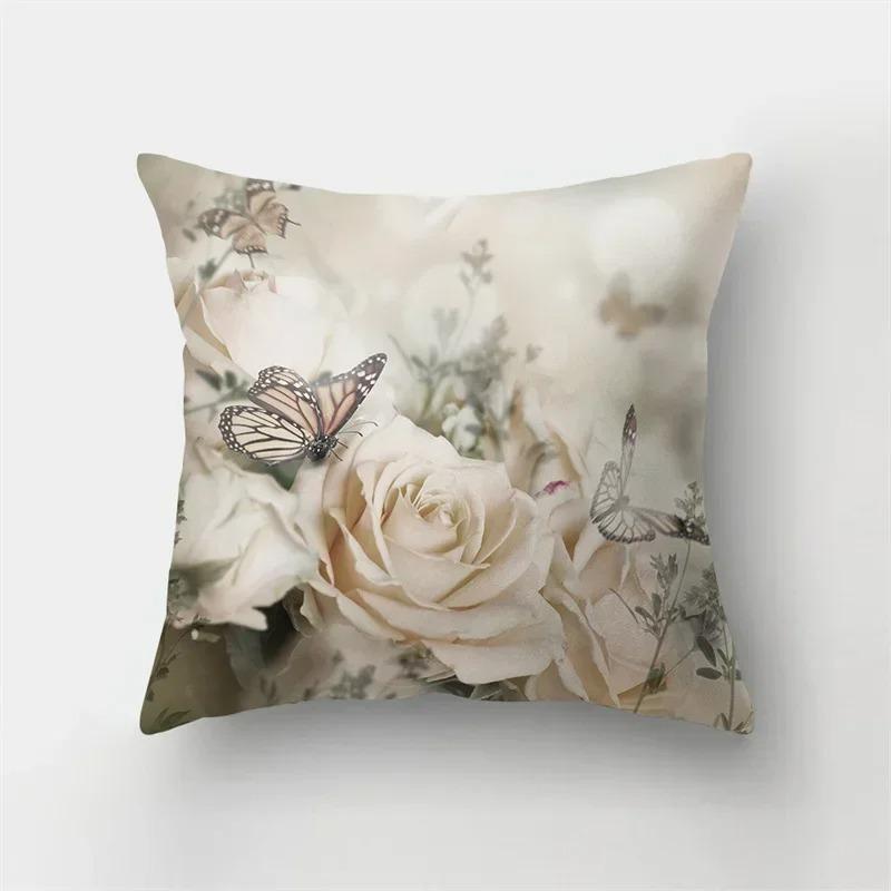 Charm Butterfly Pillowcase Sofa Car Lumbar Pillowcase Home Decoration Flower Landscape Cushion Cover