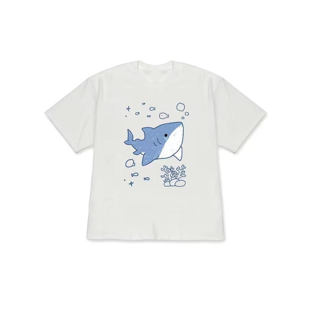 Cute Sea Animal Graphic T-shirt Kawaii Ocean Cartoon Short Sleeve Shirt Loose Fit Summer Beach Streetwear