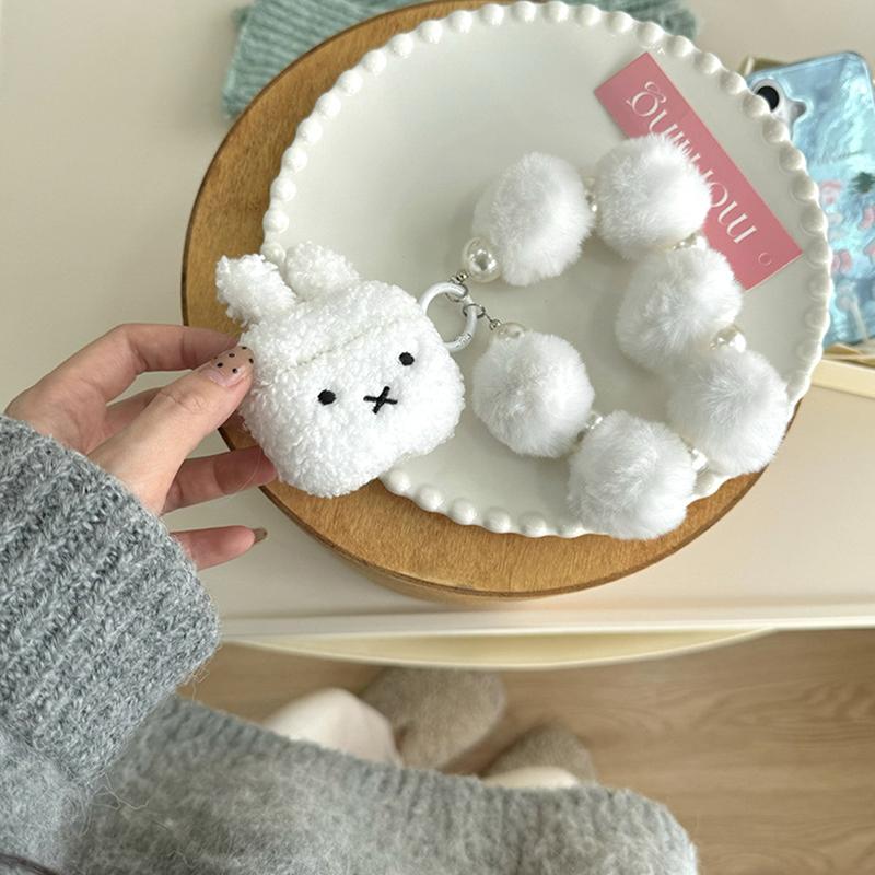 

Милый Теплый Зимний Плюшевый Защитный Чехол для Наушников с Белыми Кроличьими Ушками Для Airpods 4