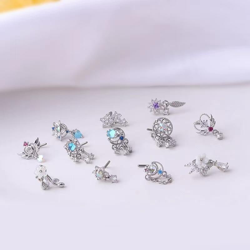 1 stk Mote L-formet hengende nesepiercing 20G rustfritt stål blomst måne dusker zirkon nesevingeskrue piercing zirkon