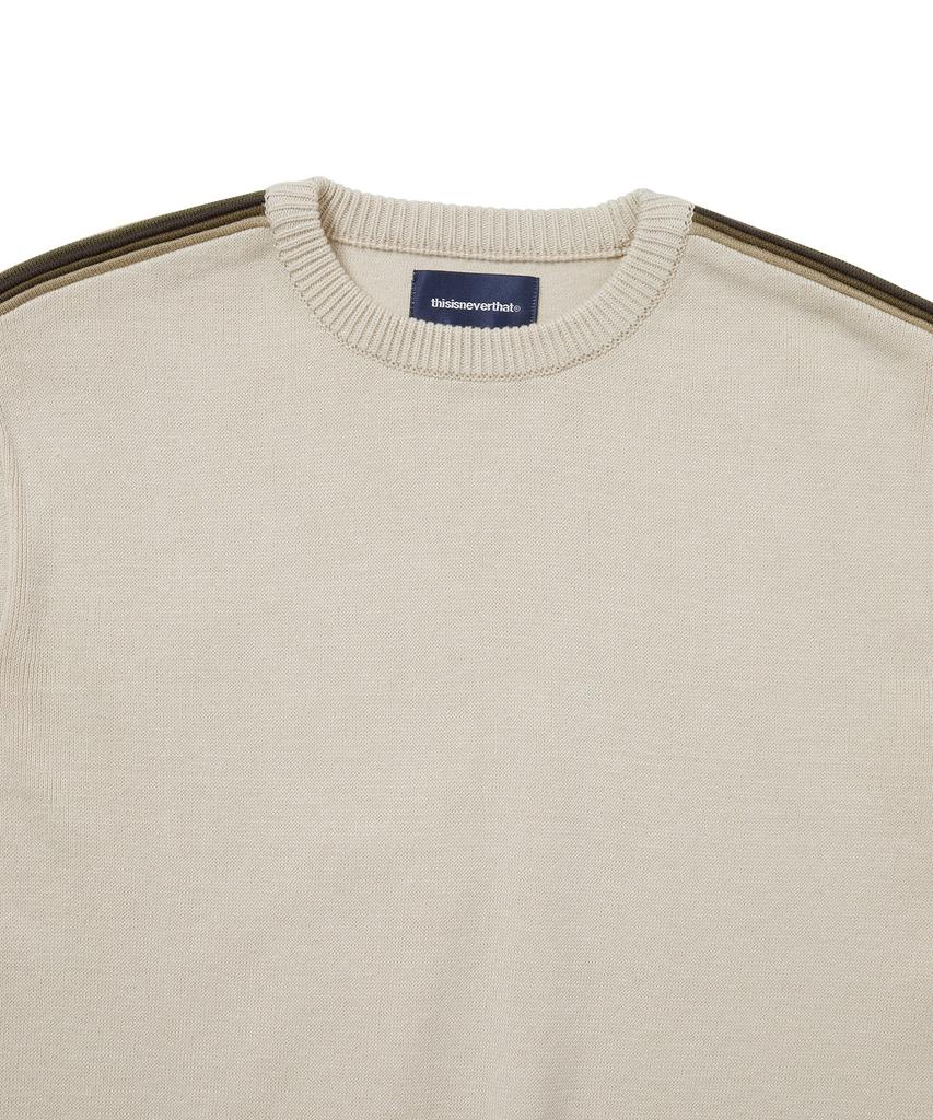 THISISNEVERTHAT Striped Sleeve Knit Crew Ivory