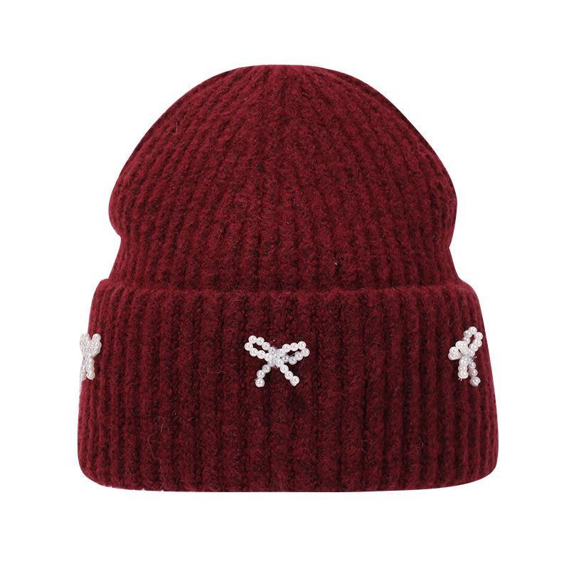 Bow Hat for Women's Winter Wool Hat Big Head Circumference Thickened Warm Knitted Hat