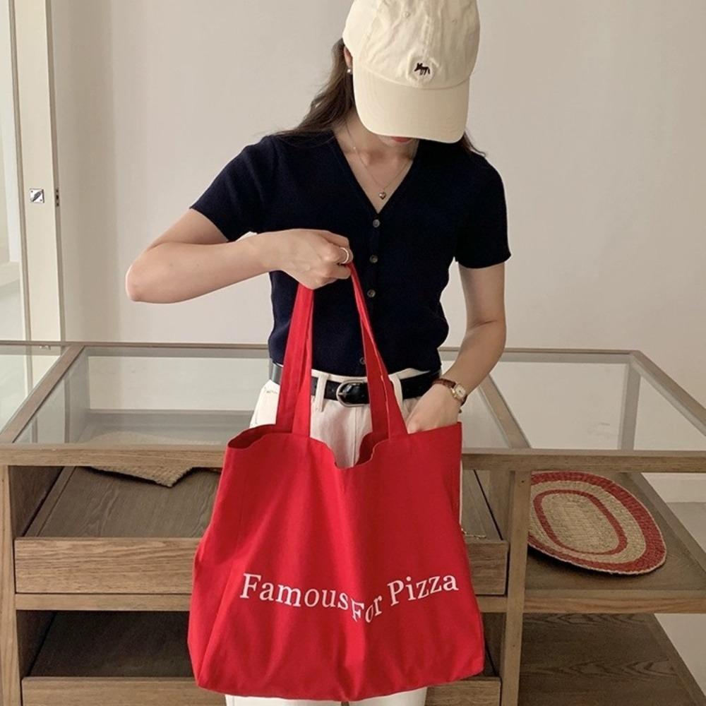 Korean Version Bag Ins Red Canvas Bag Women's New Large-capacity Shoulder Bag Summer Lazy Wind Tote Bag