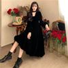 Plus Size Velvet French Lace-Up Bow Long Black Dress
