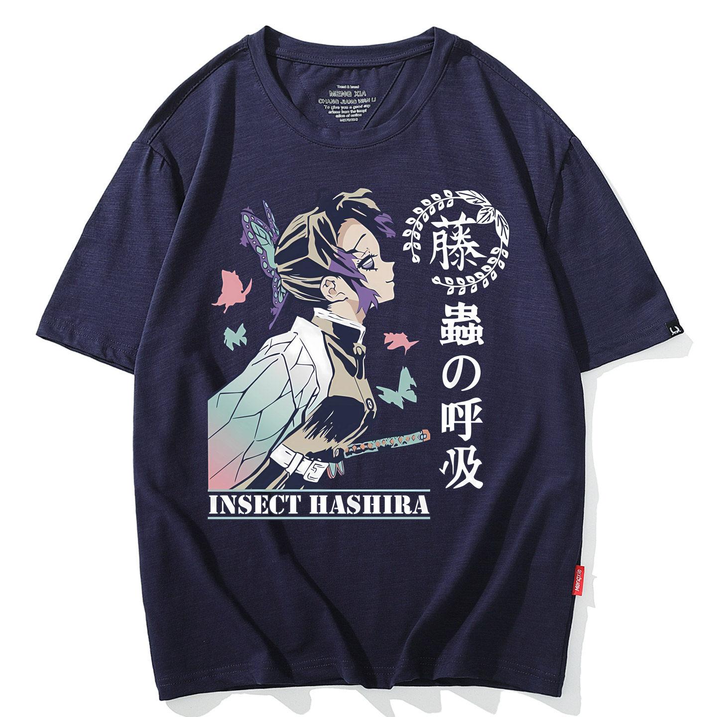 ZX Japanese Ghost Slayer Butterfly Ninja Short Sleeved Tshirt Bug Pillar Mens and Womens Short Sleeved Clothes Summer Anime 4XL
