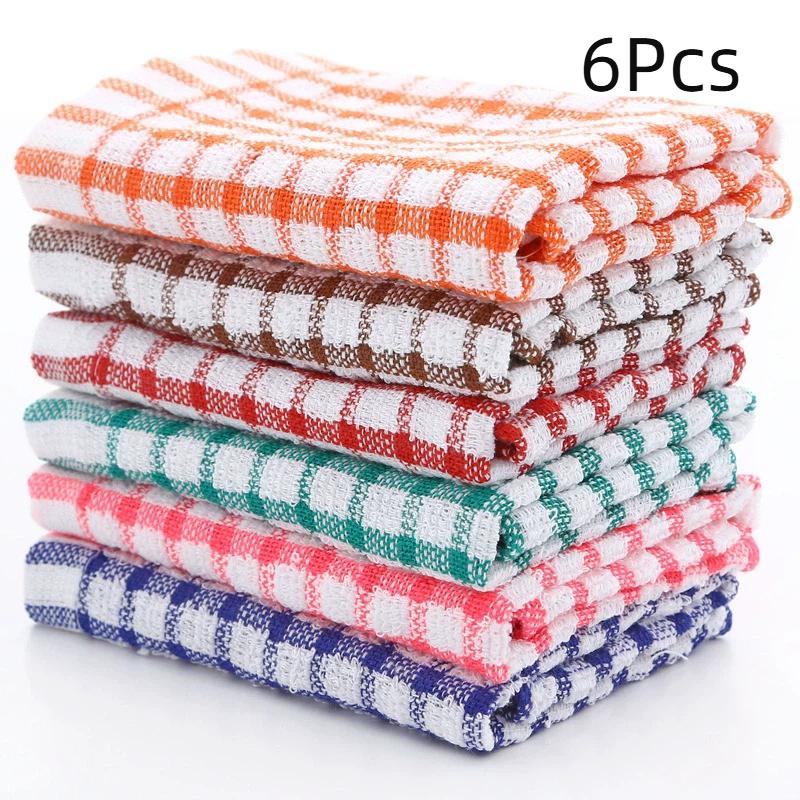 1/6Pcs Terry Tea Towels Kitchen Tea Towels Absorbent Lint Catering Restaurant Cloth Dish Towels Cleaning Cloth Kitchen Cleaning